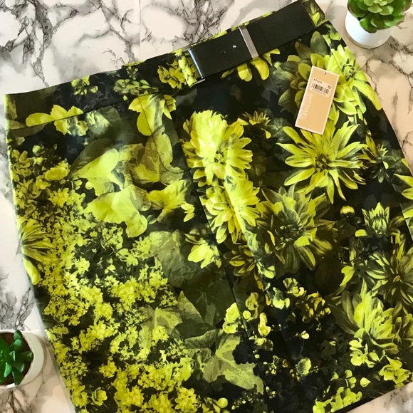 MICHAEL Michael Kors Dresses & Skirts - ɴᴡᴛ ᴍɪᴄʜᴀᴇʟ ᴋᴏʀs ʙᴇʟᴛᴇᴅ ɢʀᴇᴇɴ ғʟᴏʀᴀʟ ᴘʀɪɴᴛ sᴋɪʀᴛ